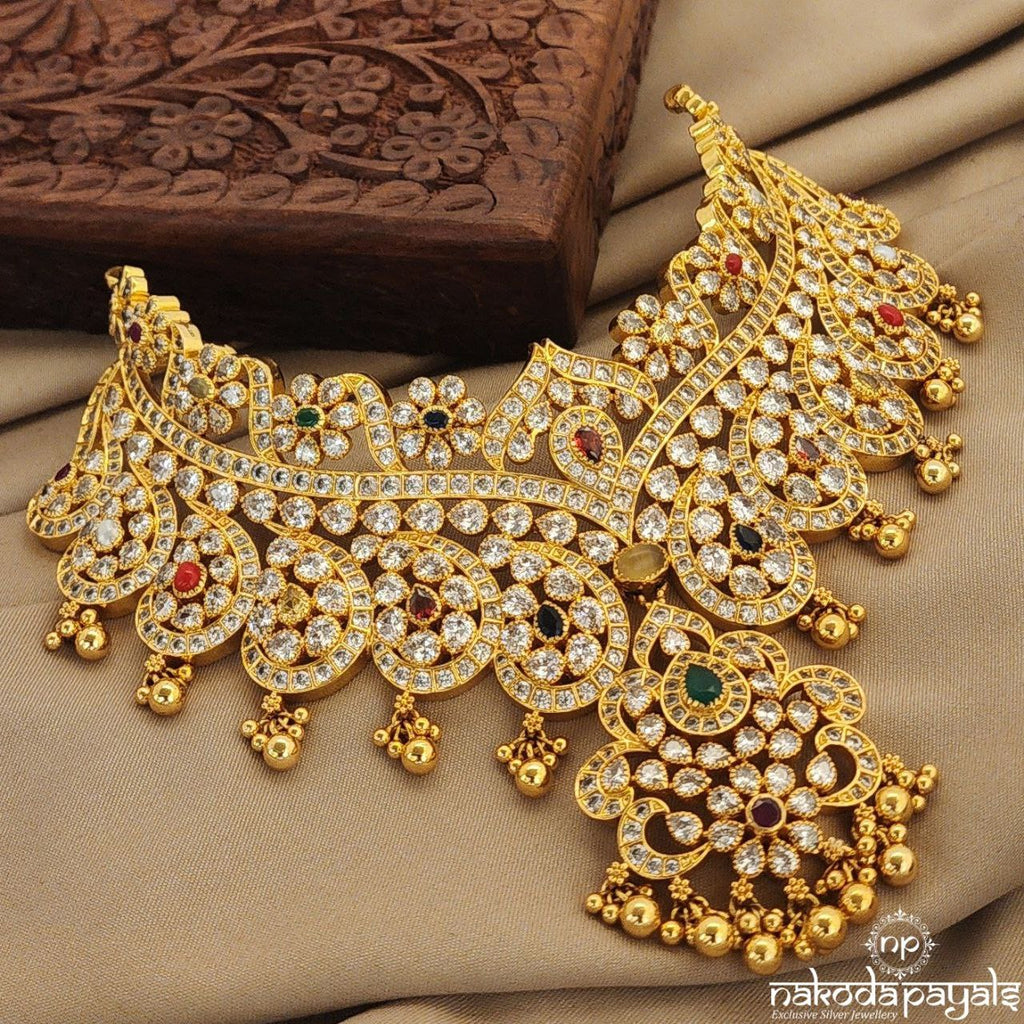 Grand Navratna Neckpiece with CZ Stones (Gn7184)