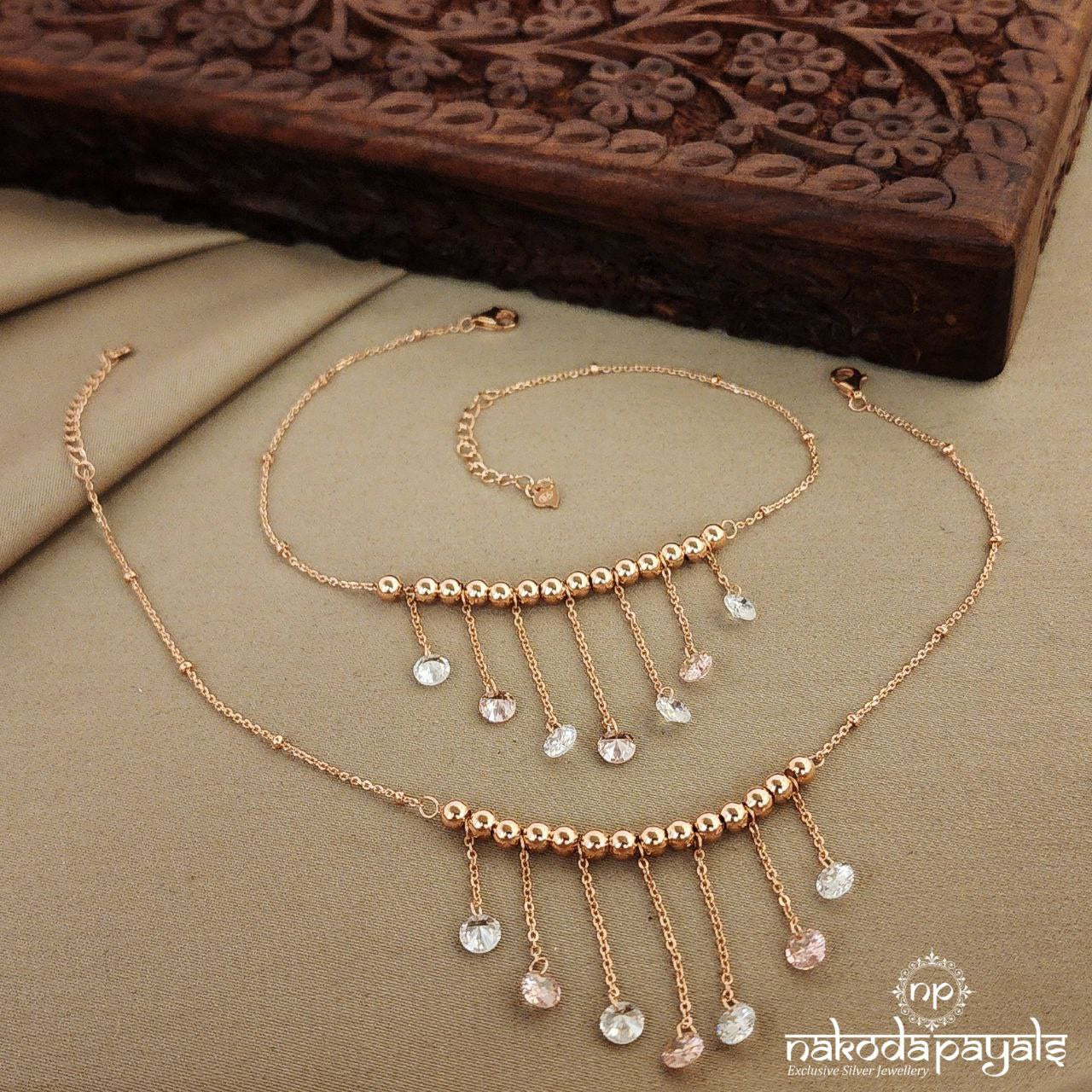 Crystal Drops Rosegold Anklets (A5523)