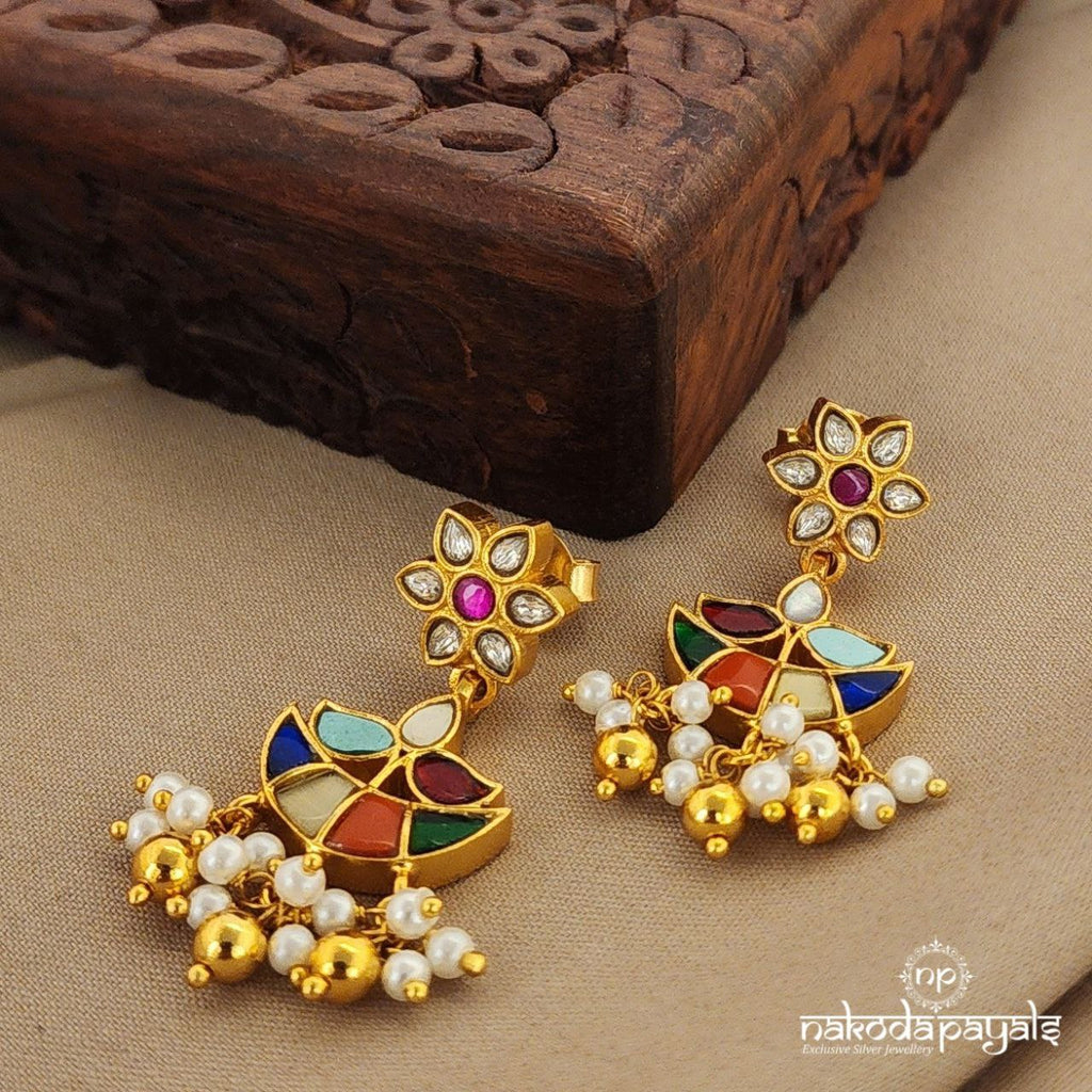 Multicoloured Flower Kundan Chandbali (Ge7709)