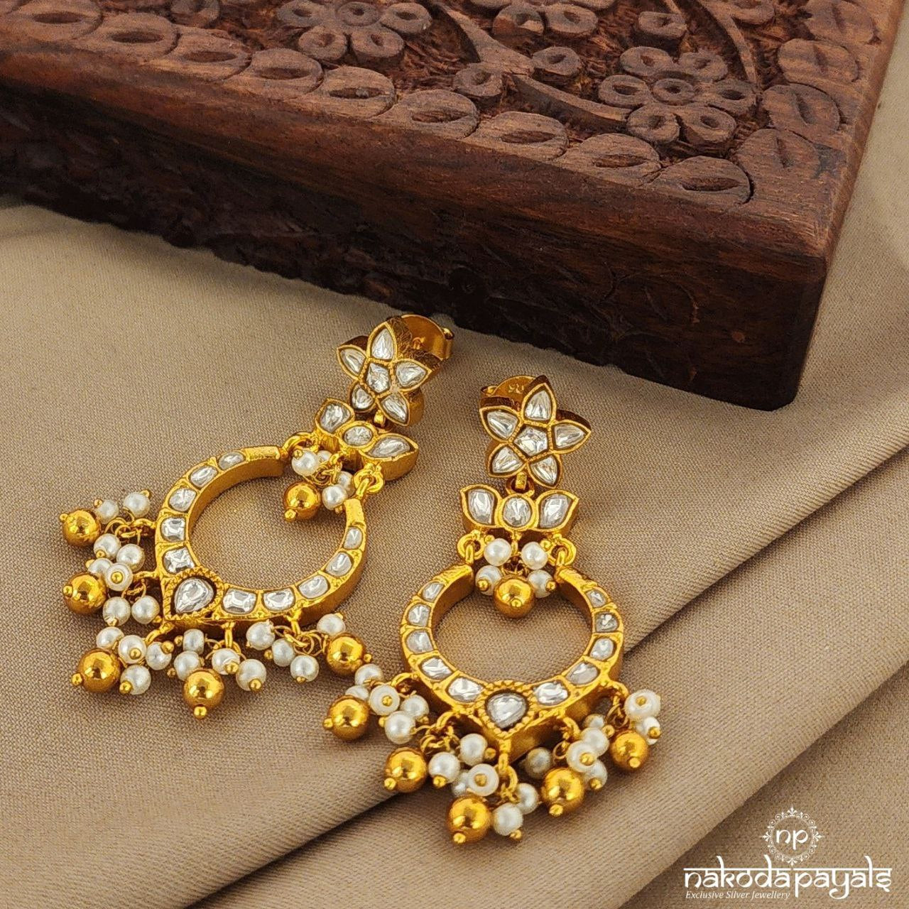 Stylish Pearly Kundan Chandbali (Ge7712)