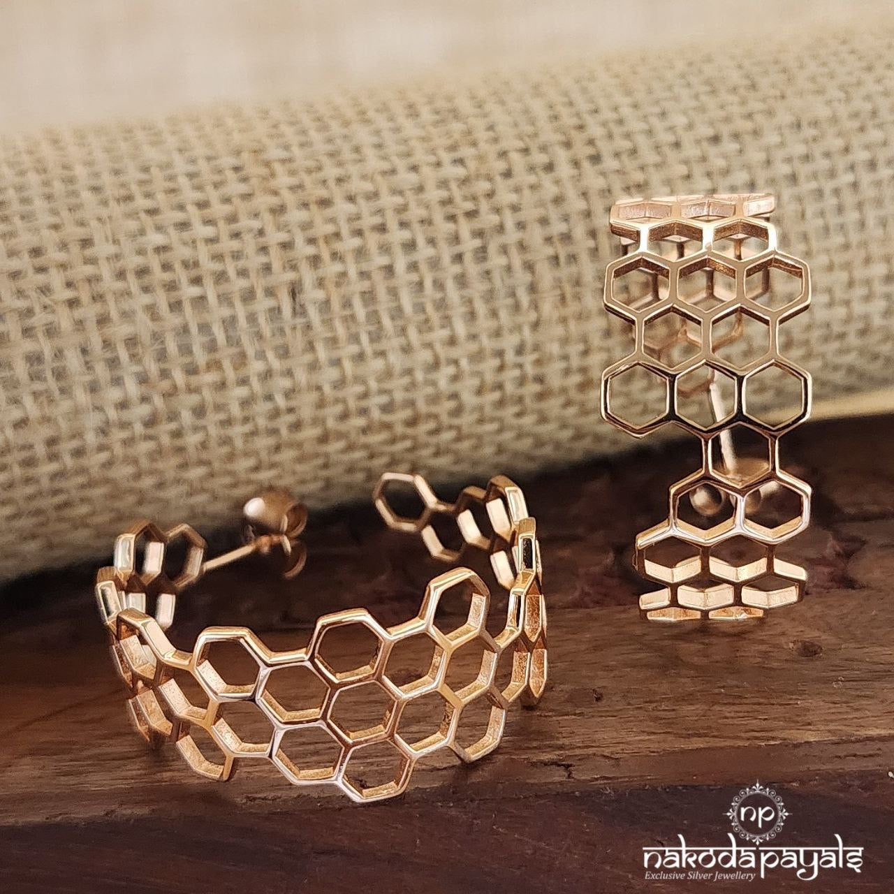 Honeycomb Rose Gold Earrings (St3003)