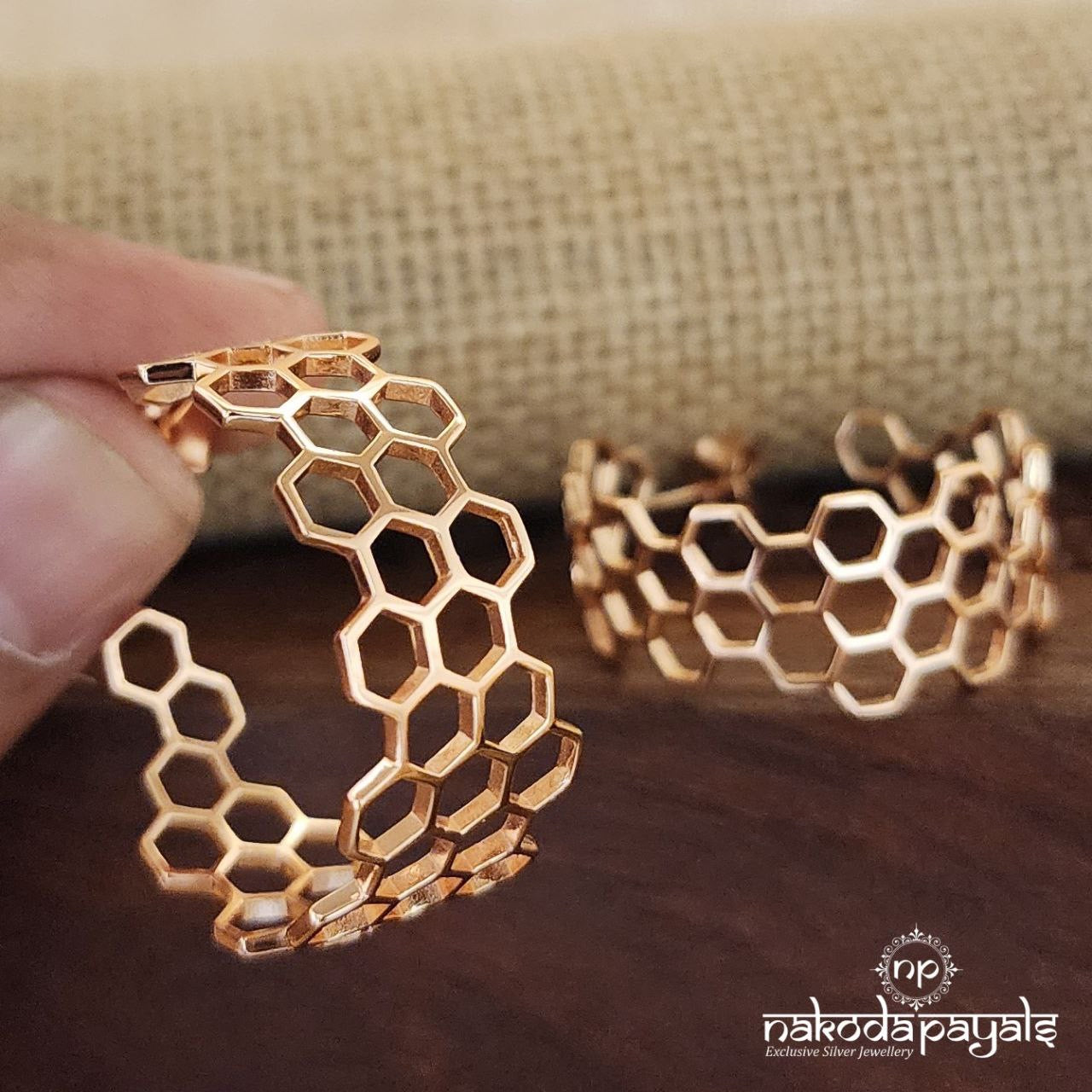Honeycomb Rose Gold Earrings (St3003)
