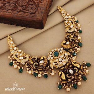 Traditional Green Pearly Moissanite Neckpiece (Gn7233)