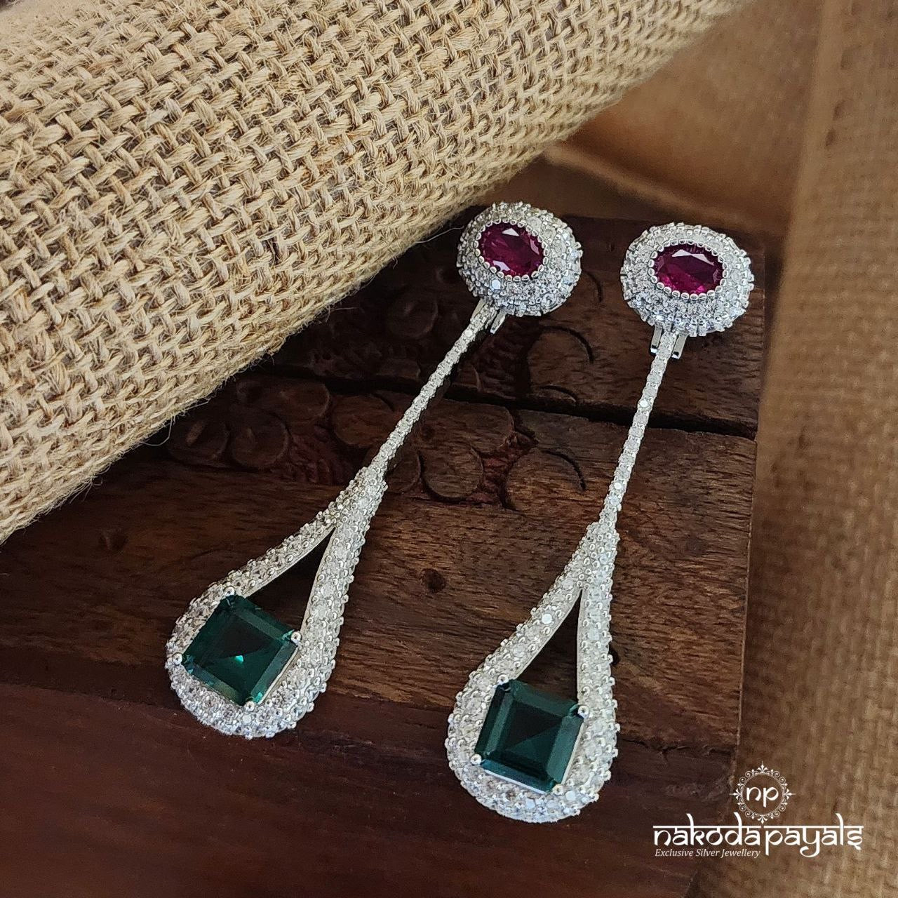 Green Square Drop Earrings (St3223)