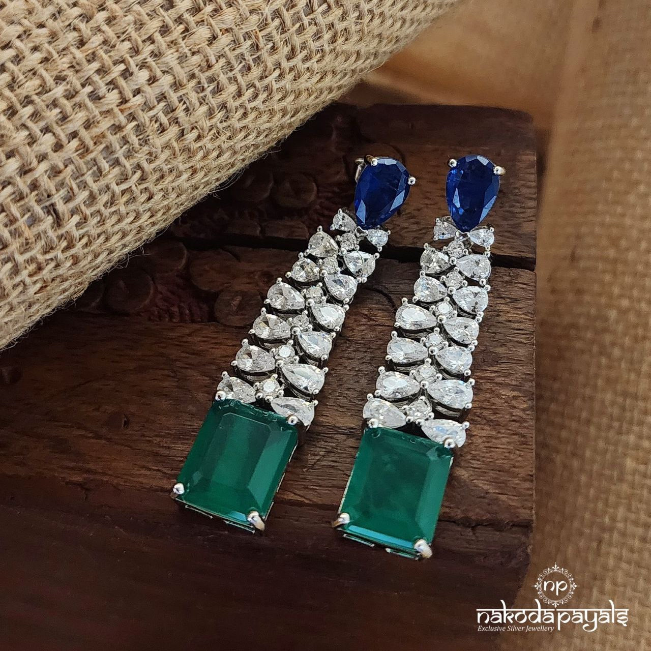 Green Blue Bow Earrings (St3216)