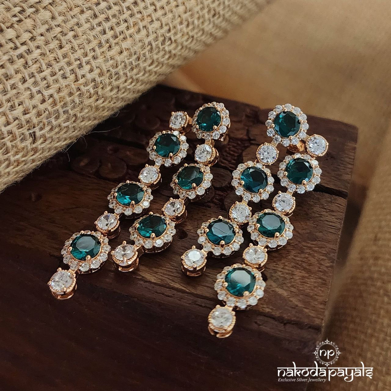 Green Glimmer Trails Rosegold Earrings (St3224)