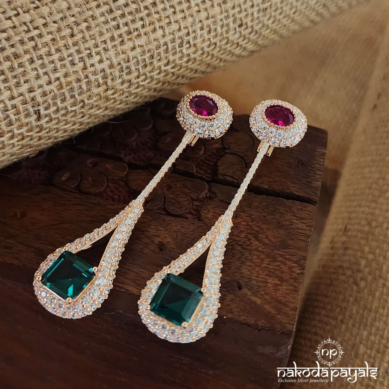 Elegant Green Square Rosegold Earrings (St3222)