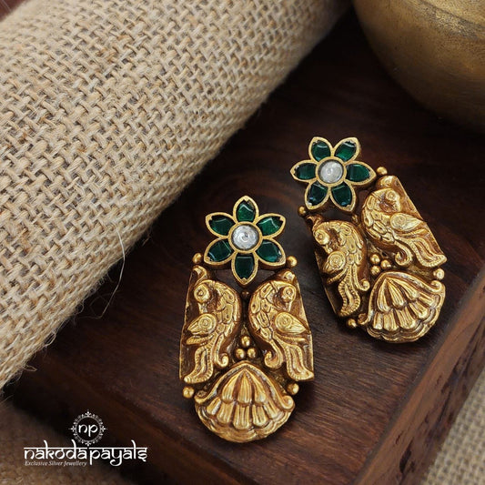 Green Floral Peacock Earrings (Ge8543)