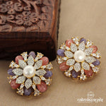 Floral Pearl Colorful CZ Studs ( Ge7755)