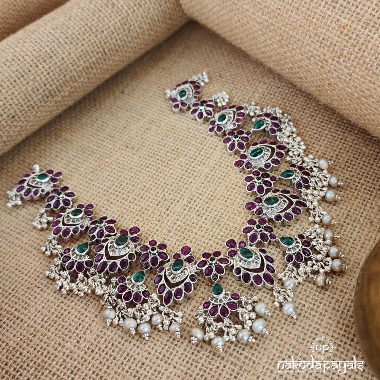 Pink Green Pearl Drops Neckpiece (N10270)
