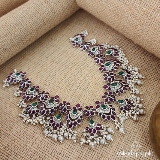 Pink Green Pearl Drops Neckpiece (N10270)