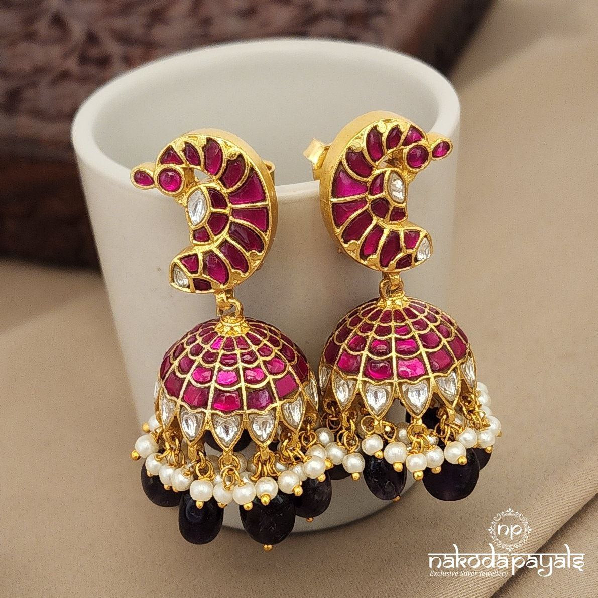 Amethyst Drops Kundan Jhumka (Ge7763)