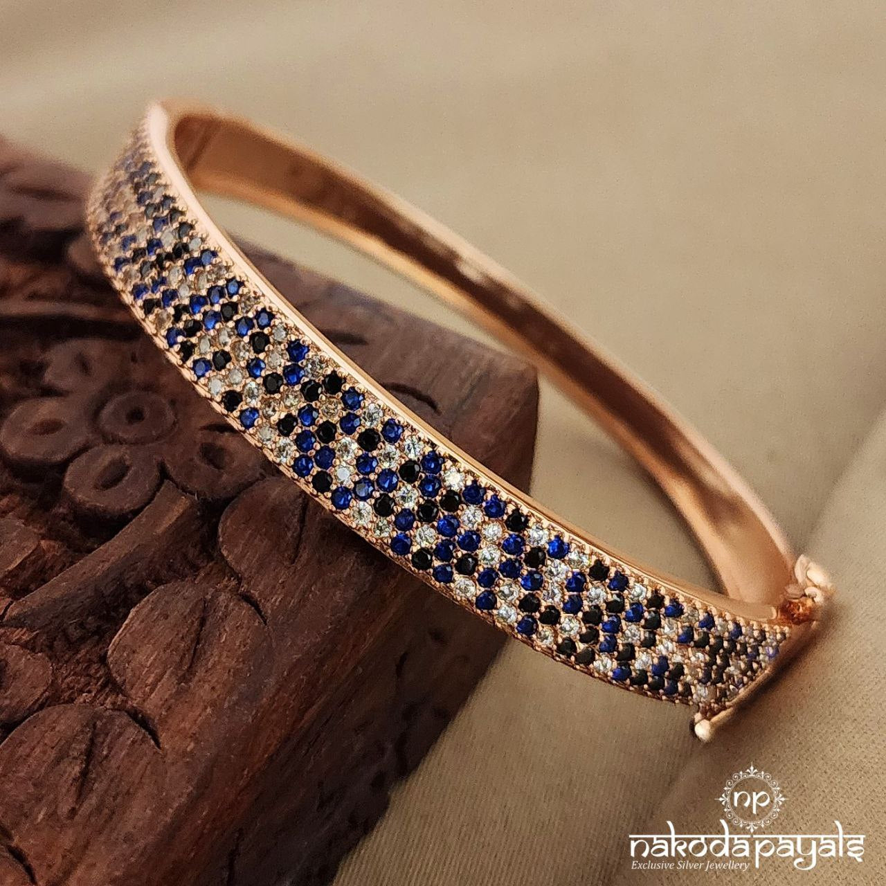 Blue Dotted Rose Gold Single Openable Kada (Sk1020)