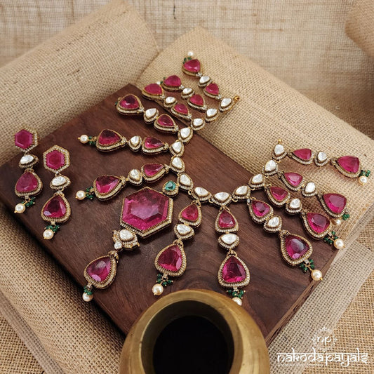 Gulab Moissanite Neckpiece With Earrings (Gn8441)