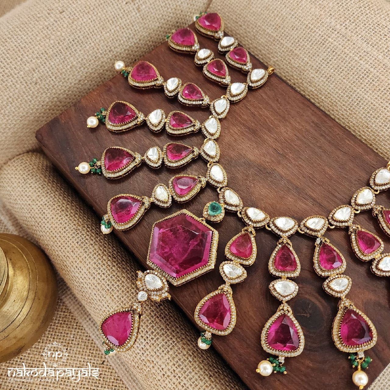 Gulab Moissanite Neckpiece With Earrings (Gn8441)