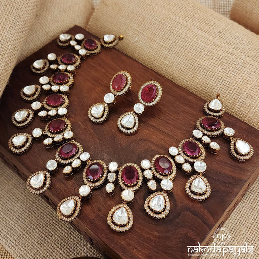 Gulab Drops Moissanite Neckpiece With Earrings (Gn8445)