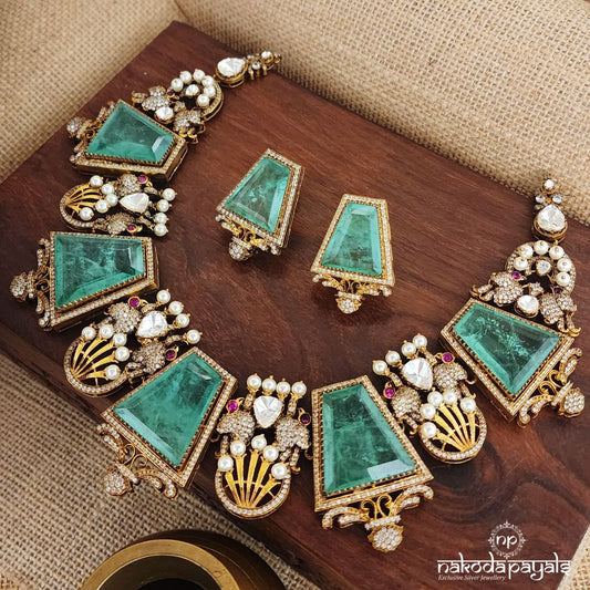 Emerald Moissanite Neckpiece With Earrings (Gn8455)