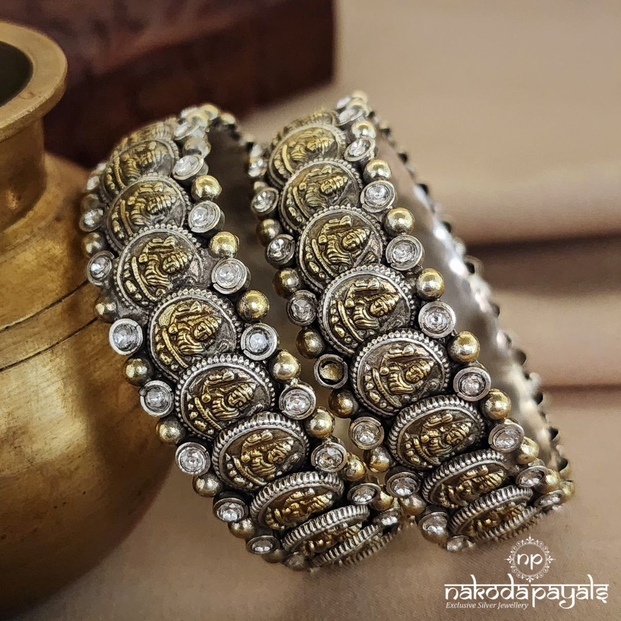 Overlapping Lakshmi Coins Dual Tone Bangle Pair 2.2 (K5042)