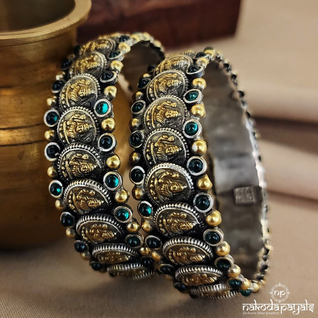 Greeny Coins Dual Tone Bangle Pair 2.4 (K5037)