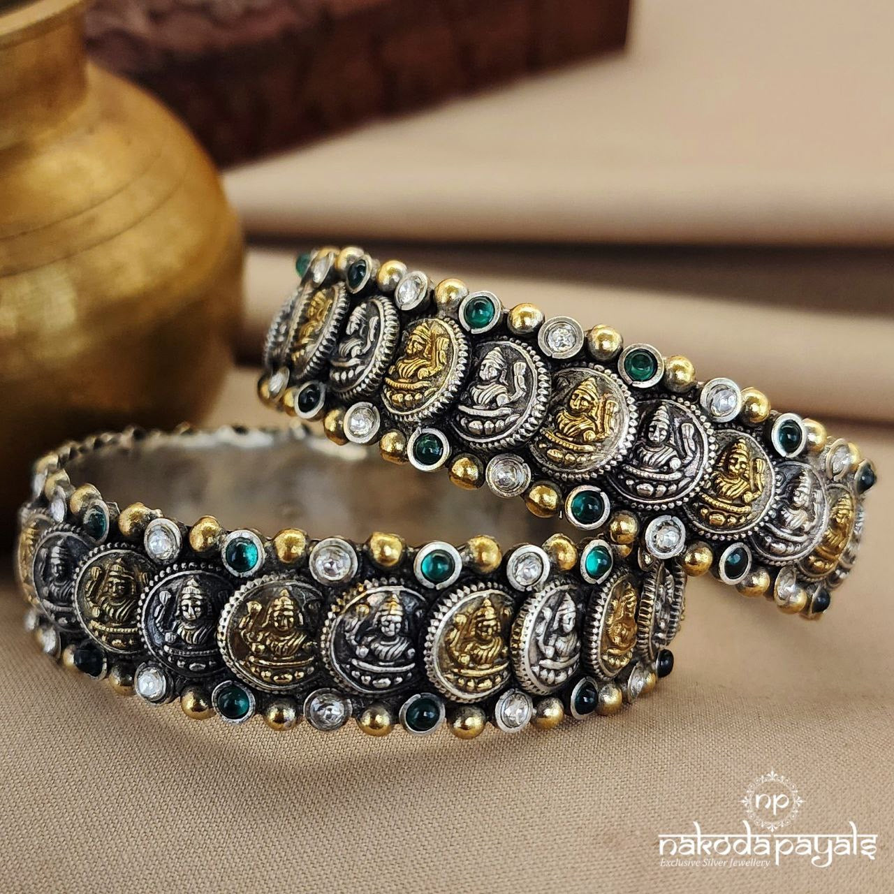 Super Imposed Coins Dual Tone Bangle Pair 2.4 (K5040)