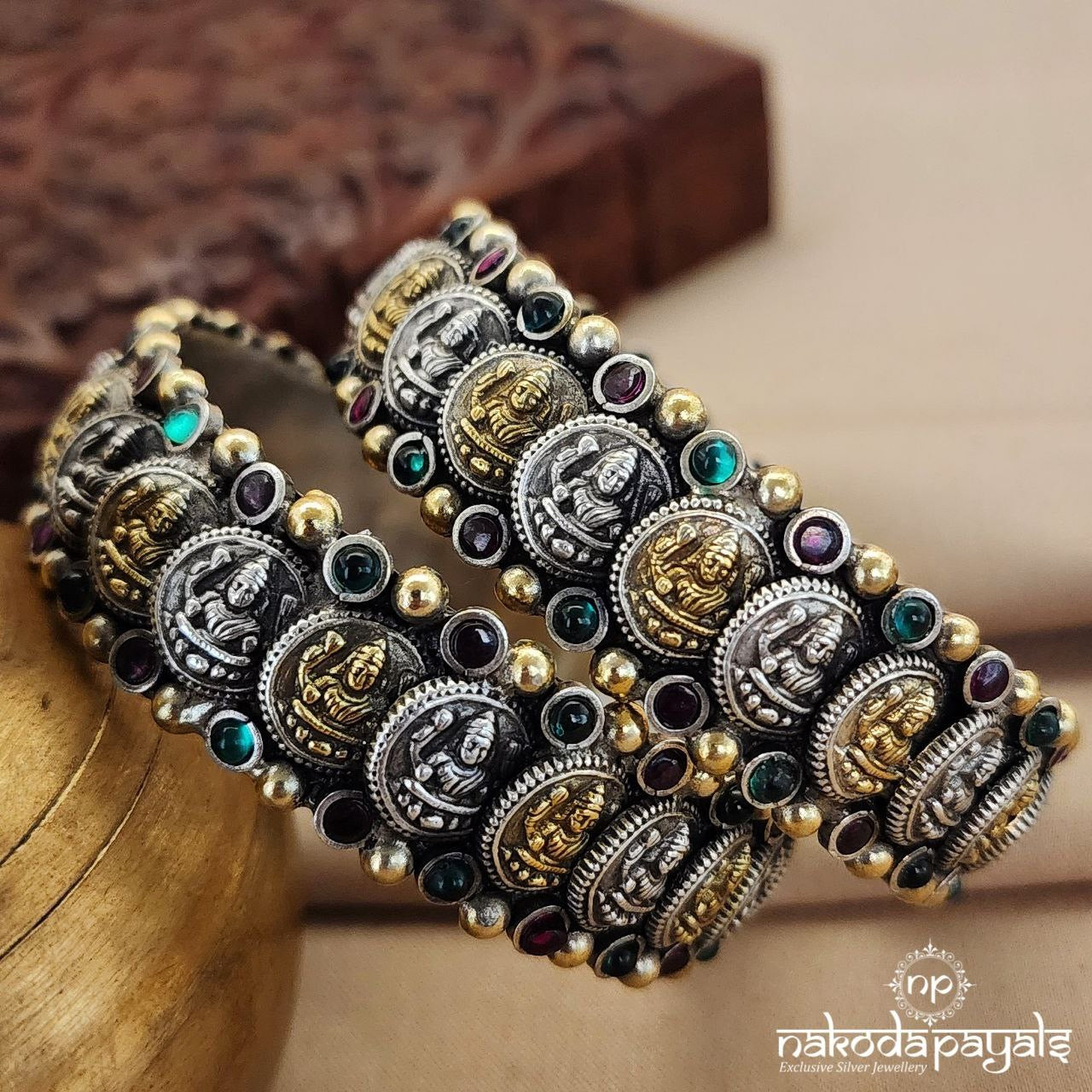 Multicoloured Lakshmi Coin Dual Tone Bangle Pair 2.4 (K5038)