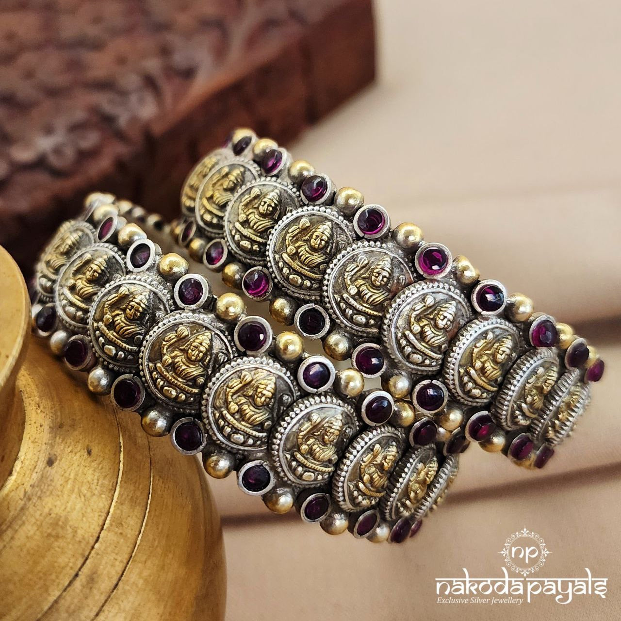 Pink Layered Coins Dual Tone Bangle Pair 2.2 (K5039)