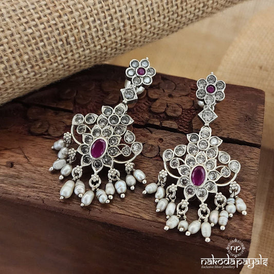 White Leaf Pearl Drops Chandbali (C3090)