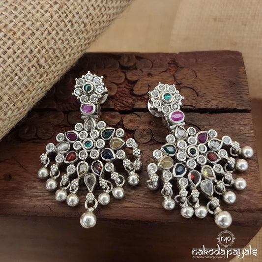 Flower Ball Drops Navratna Chandbali (C3106)