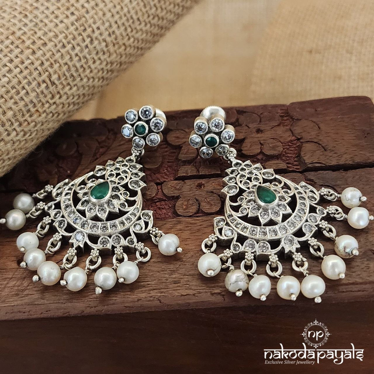 Green Pearl Drops Chandbali (C3071)
