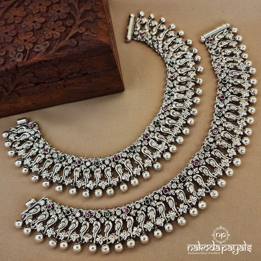 Multicoloured Peacock Ball Anklets (A6062)