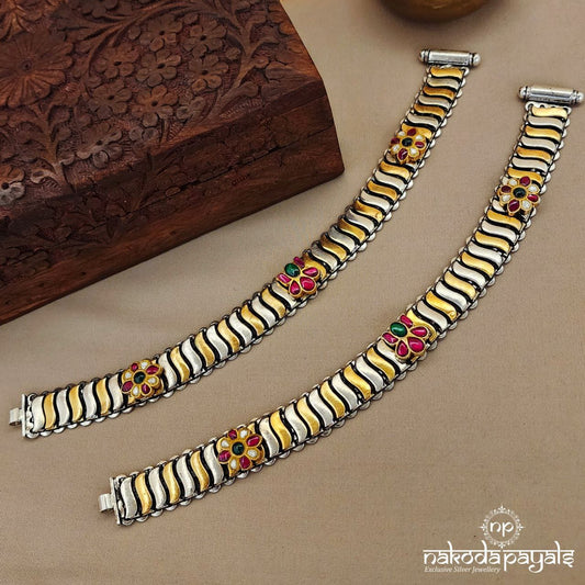 Belted Floral Motif Dual Tone Anklets (A6070)