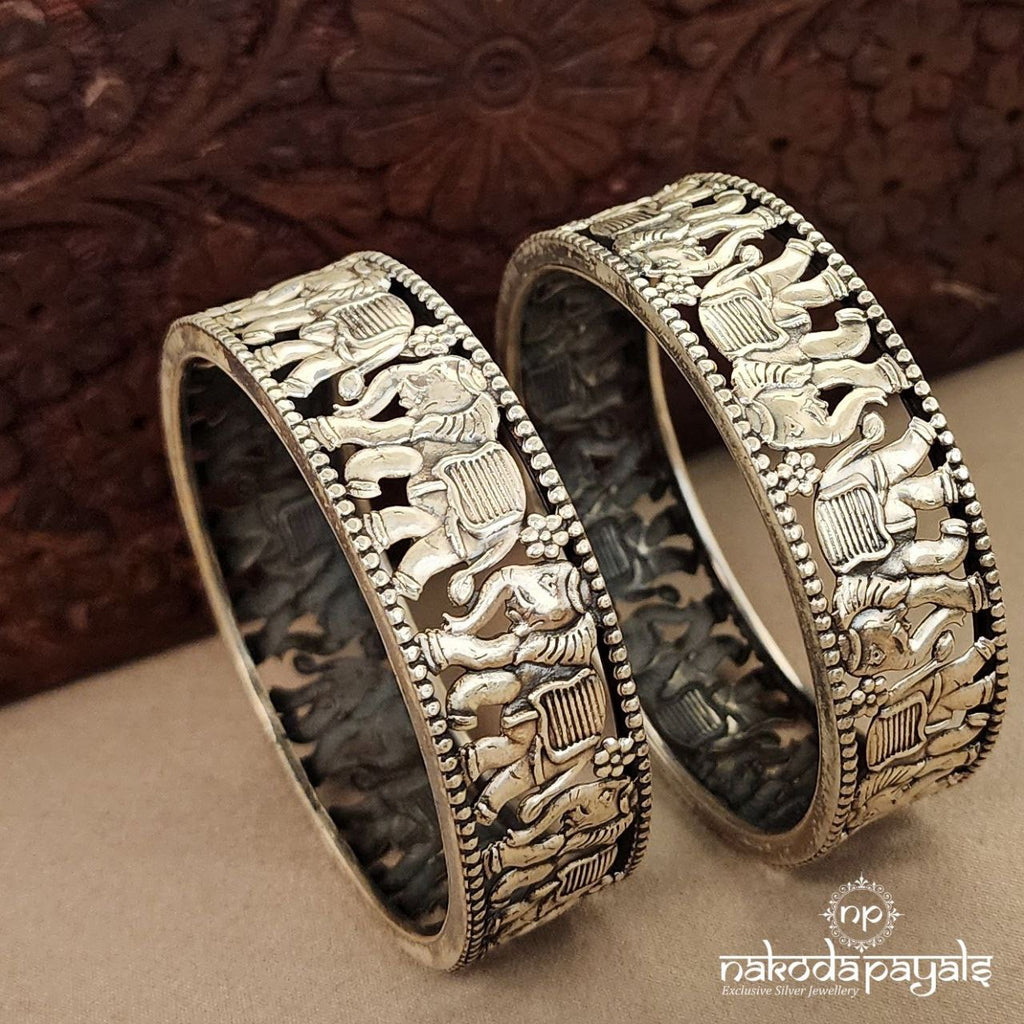 Elephant Carved Bangle Pair ( K4670)