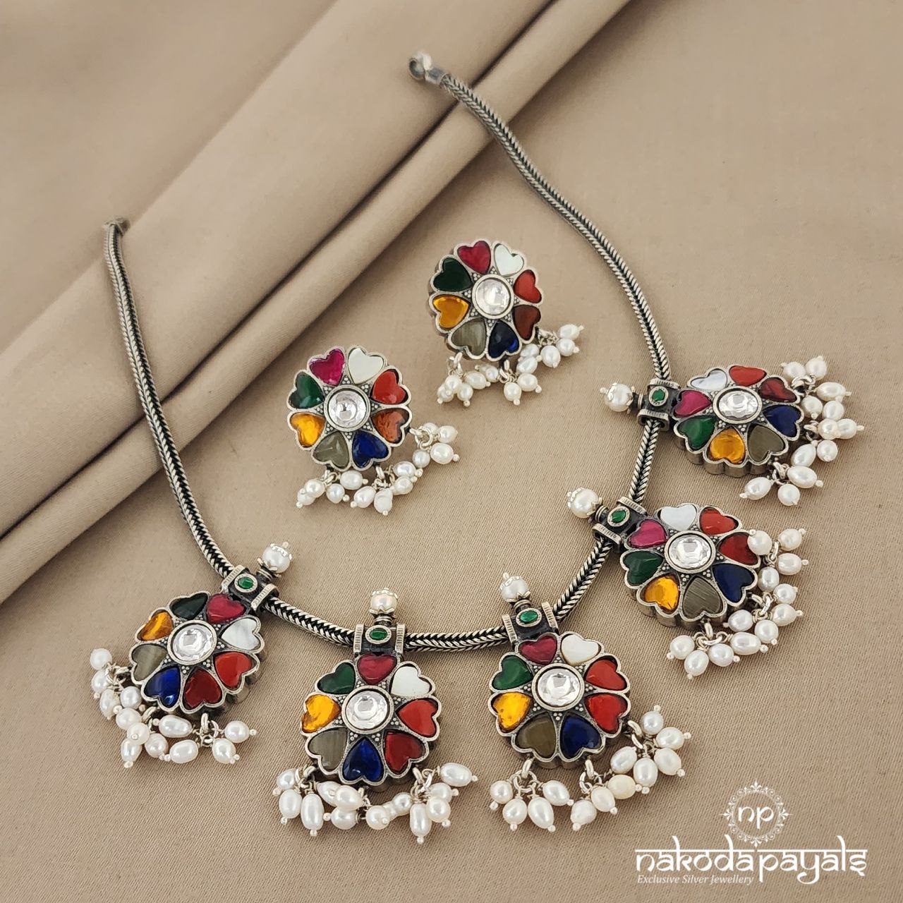 Navarathna Neckpiece With Earrings (N8434)