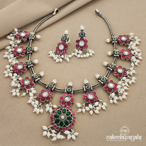 Floral Kundan Neckpiece With Earrings (N8435)