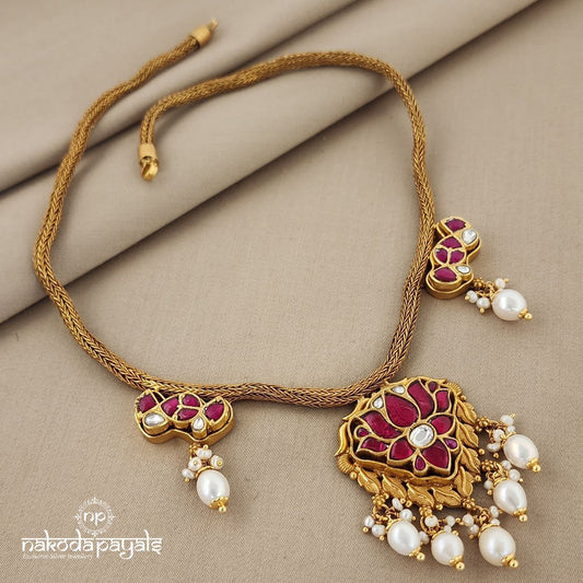 Graceful Lotus Pearly Kundan Rope Neckpiece (GN6219)