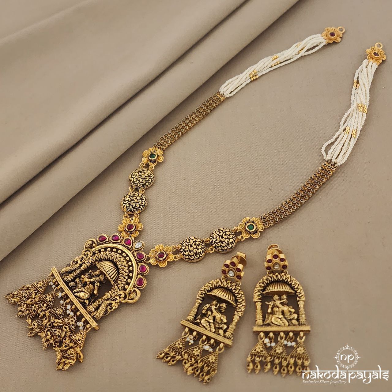 Radha Krishna Kundan Neckpiece with Earrings(GN6234)