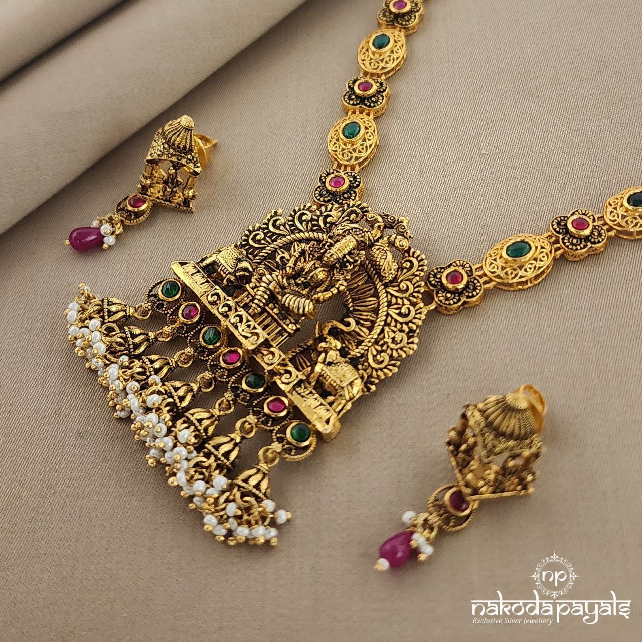 Peacock Lakshmi Kundan Neckpiece with Earrings (GN6238)