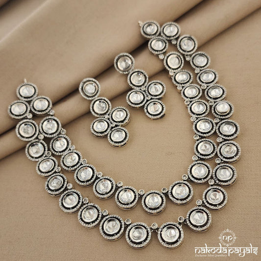 Double Layered Polki Neckpiece with Earrings (N8608)