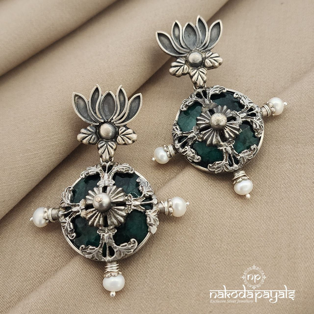 Lotus Green Pearl Chandbali (C7411)