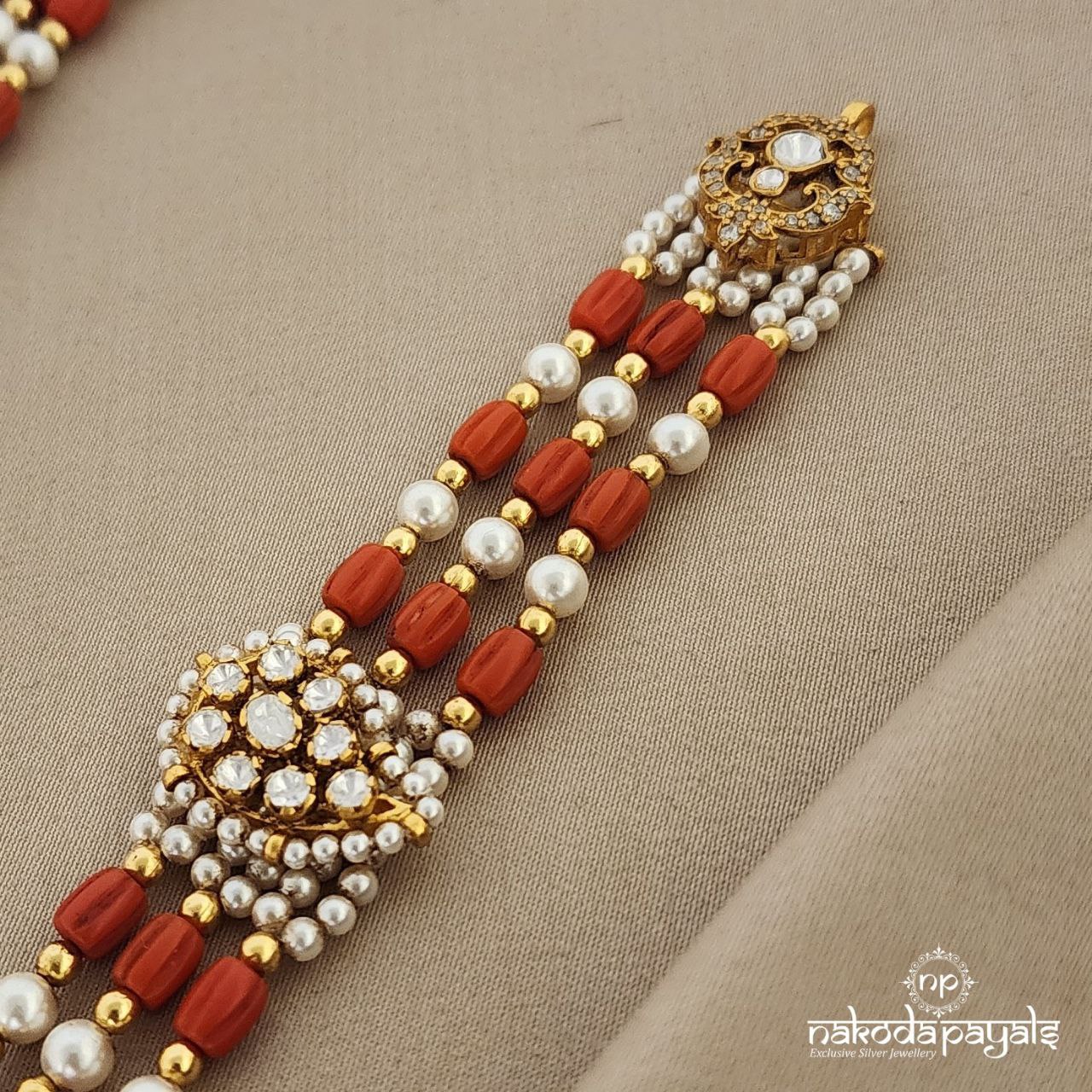 Bewitching Coral Lakshmi Moissanite Neckpiece (GN6332)