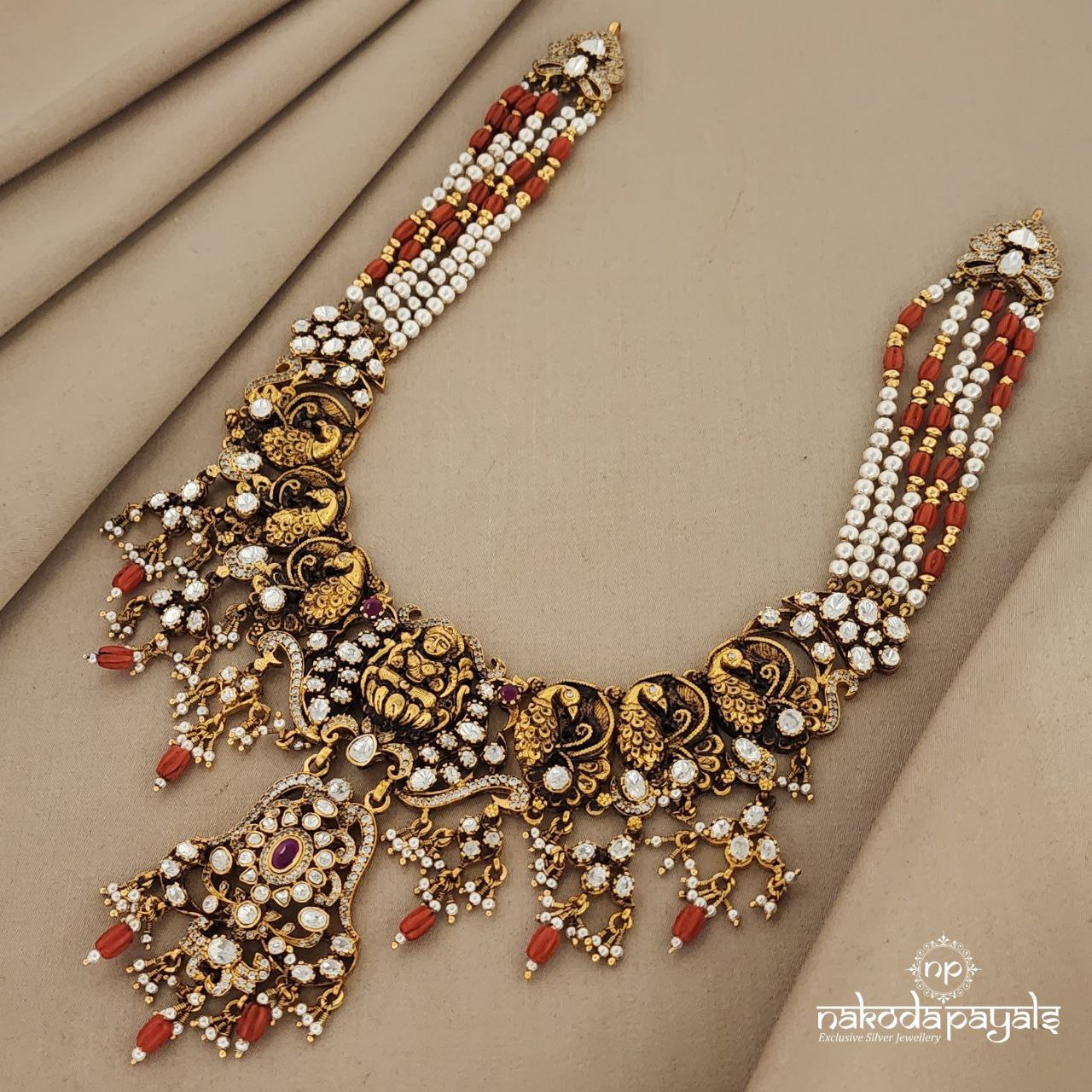 Coral Lakshmi Moissanite Neckpiece (GN6350)