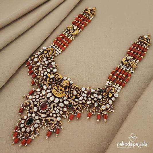 Stunning Coral Lakshmi Moissanite Neckpiece (GN6354)