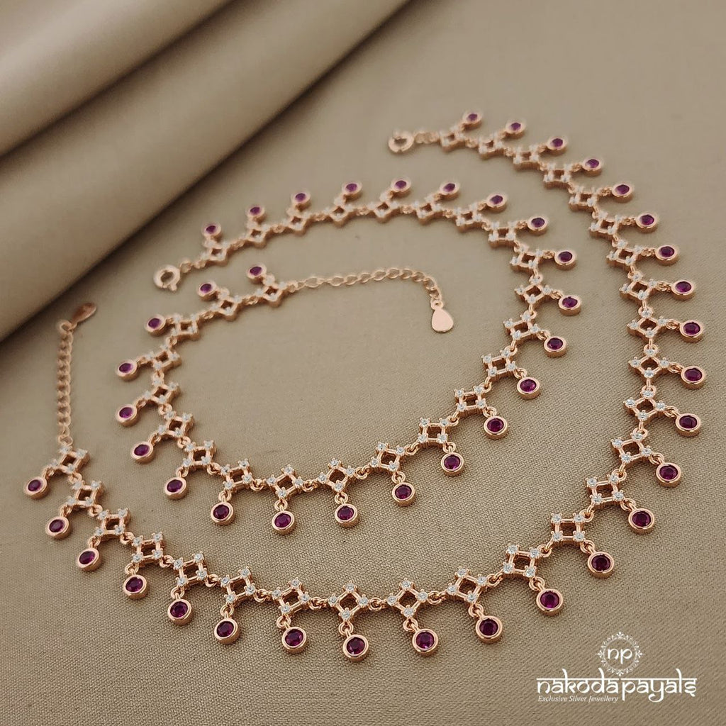 Cubes and Rubies Rose Gold Anklets (A4649)