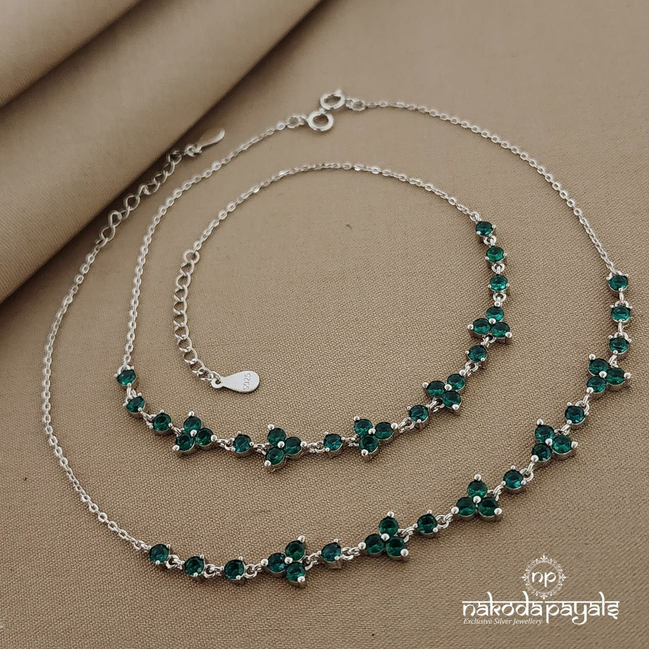 Greeny Green Rhodium Anklets (A4640)
