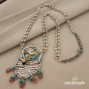 Turquoise Peacock Pearl Dual Tone Neckpiece (N8746)