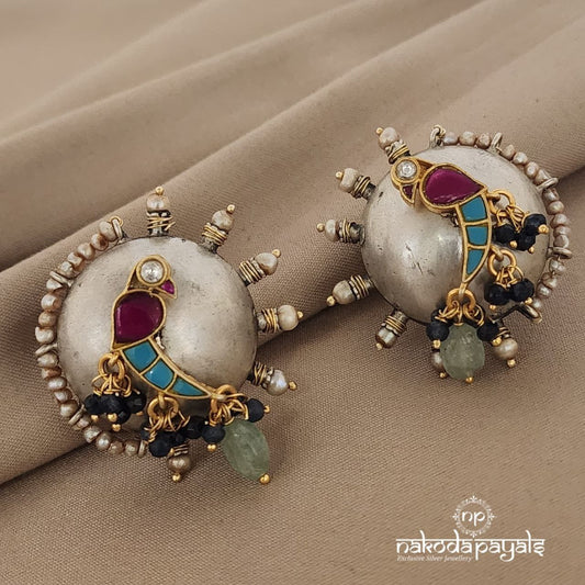 Crowned Pearl Birdie Dual Tone Studs (DT0775)
