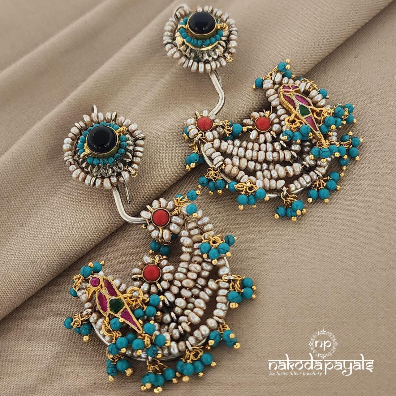 Enchanting Turquoise Pearl Chandbali (DT0779)