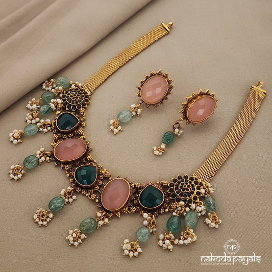 Gracious Green Neckpiece With Earrings (GN6388)