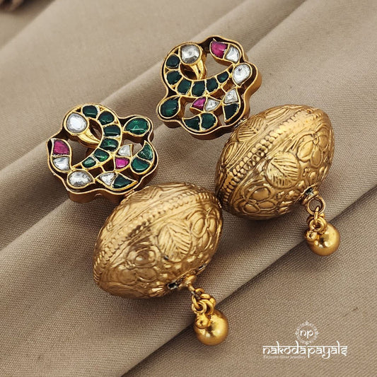 Peacock Green Kundan Jhumka (GE6355)