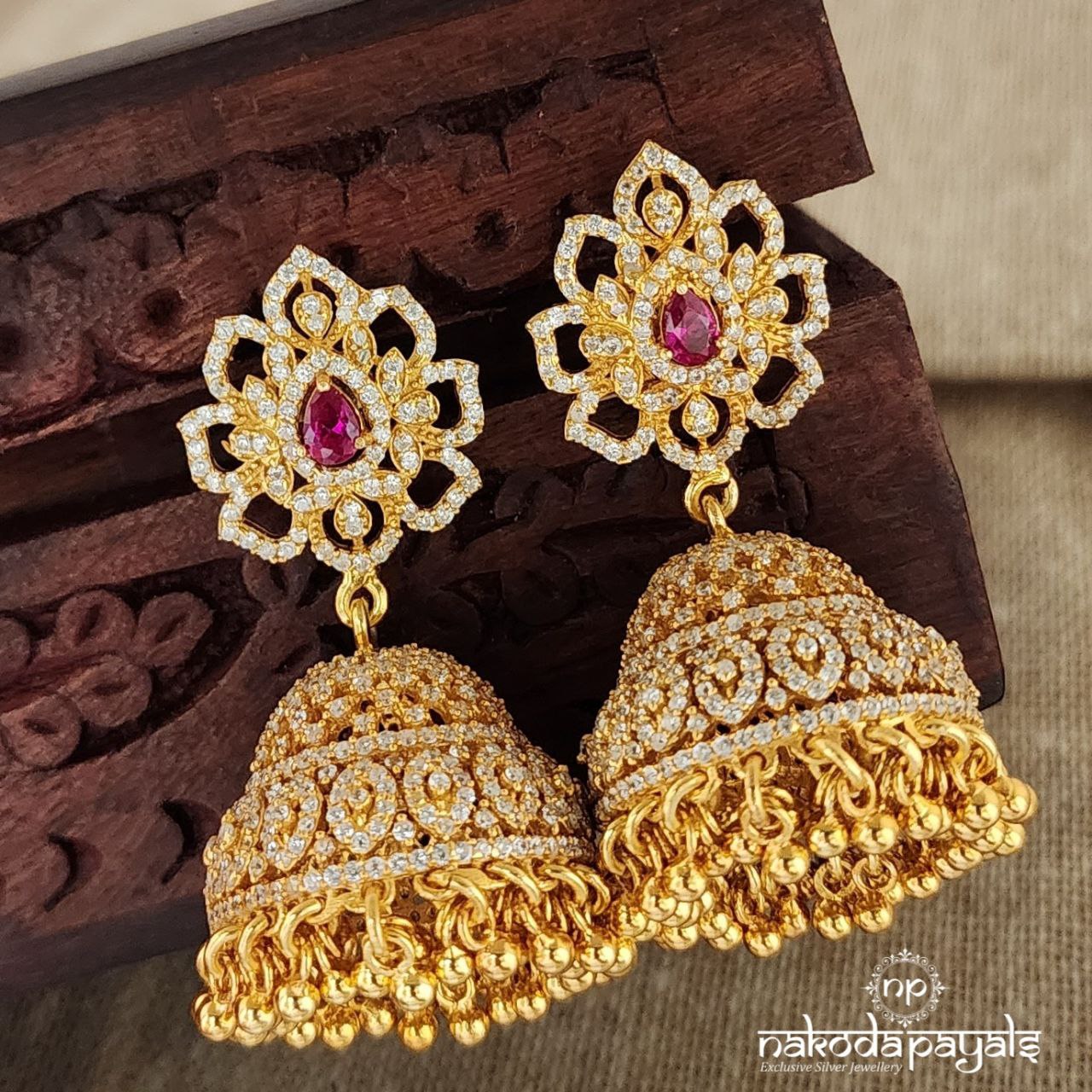 Sparkling CZ Ruby Jhumka (GE6367)